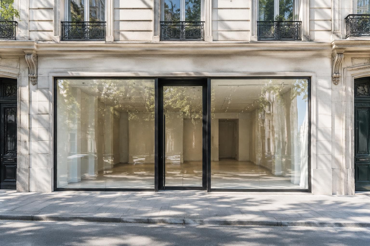 Façade vitrée d'un local commercial parisien